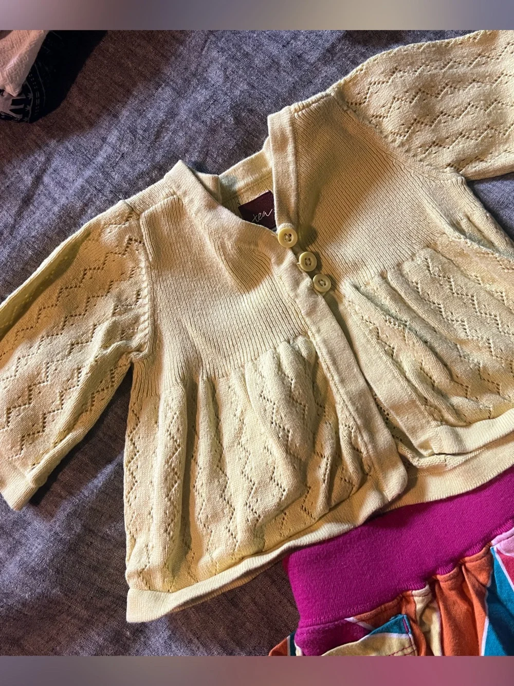 Children's chartreuse Knit Cardigan & Multicolor Stripe Skirt Set - Tea Coll